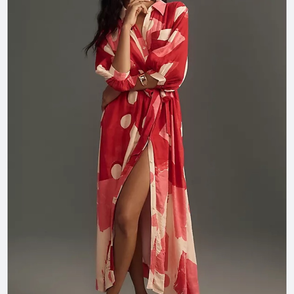 Maeve Button-Front Belted Midi Dress- the Irene